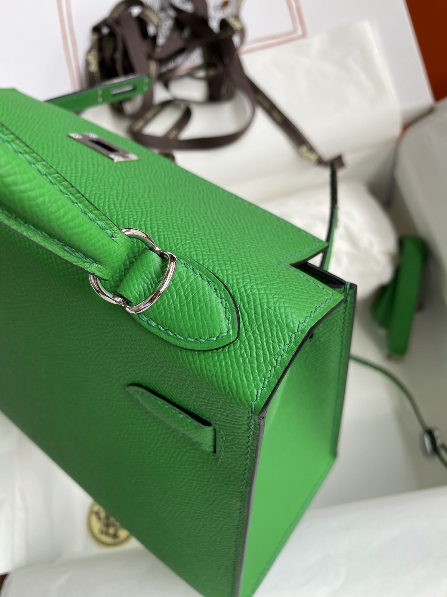 Hermes Kelly 25cm Handbag Shoulder Bag in Green Bombou Epsom Leather